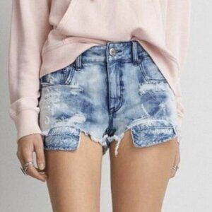 AMERICAN EAGLE 360 Super Stretch AEO Denim x4 Hi-Rise Shortie Acid Wash Ripped